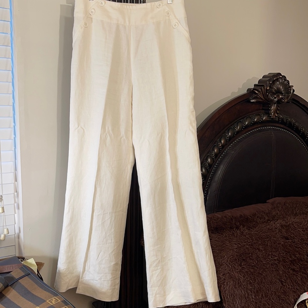 Creme Linen High Waste Pants